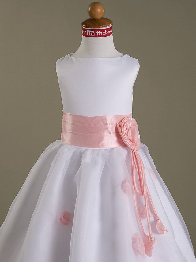 A-Line Sleeveless Bateau Neck Flower Girl Dresses with Organza Satin and Ruched Ruffles