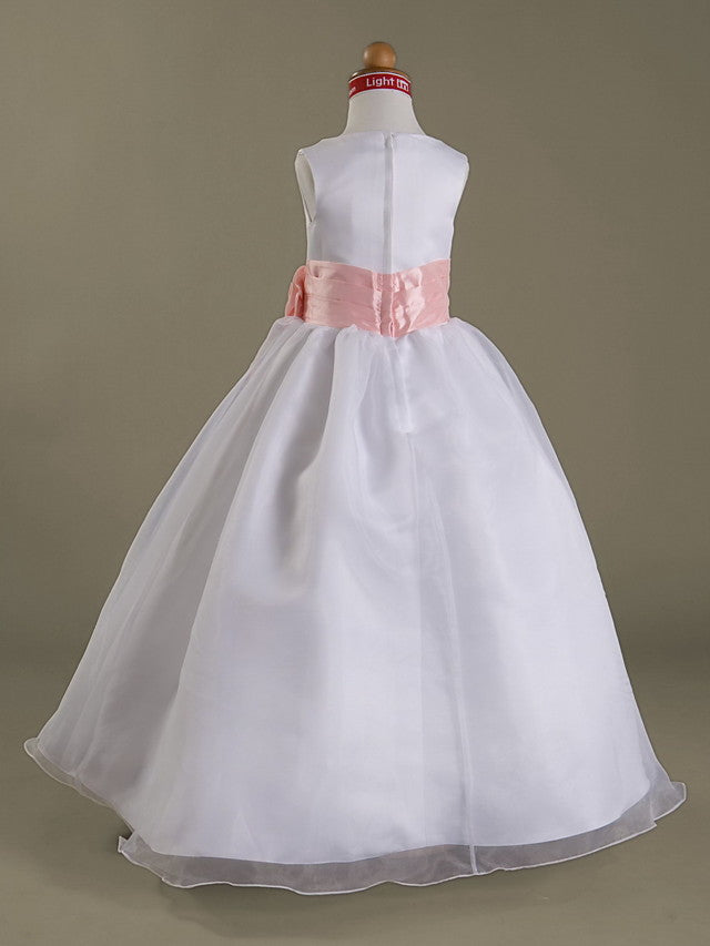 A-Line Sleeveless Bateau Neck Flower Girl Dresses with Organza Satin and Ruched Ruffles