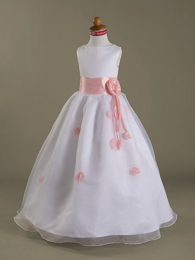 A-Line Sleeveless Bateau Neck Flower Girl Dresses with Organza Satin and Ruched Ruffles
