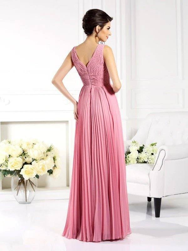 A-Line/Princess Sweetheart Pleats Sleeveless Long Chiffon Mother of the Bride Dresses - RongMoon