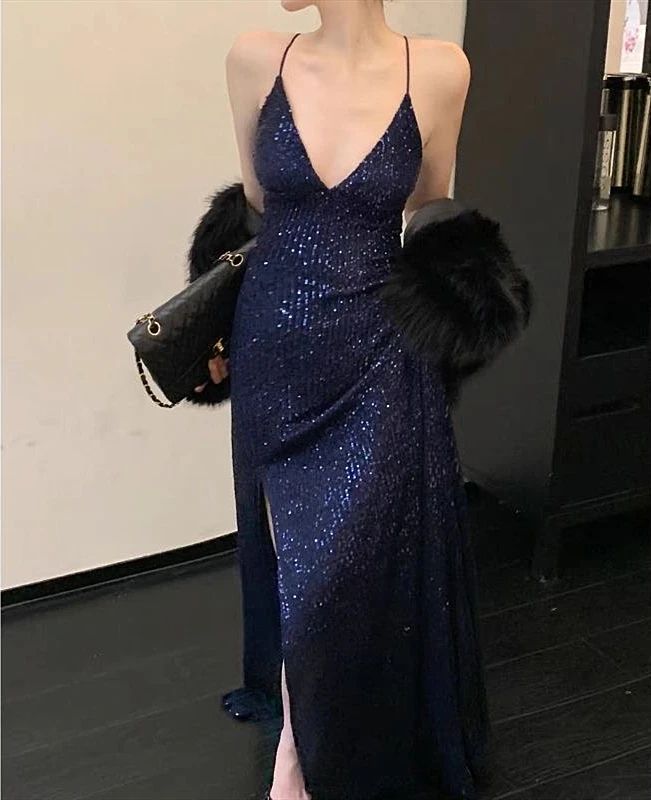 Gorgeous Shiny Sequin Sexy Backless Evening Prom Dress Party Long Tight Dress P1607