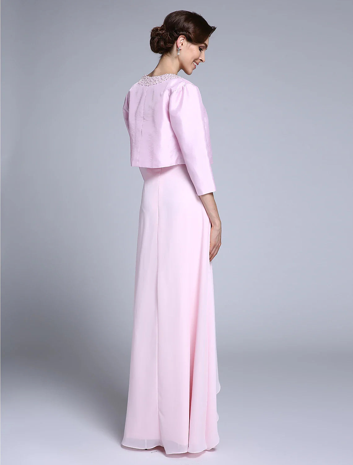 Aimishang Sheath / Column Mother of the Bride Dress Scoop Neck Floor Length Chiffon 3/4 Length Sleeve No with Beading