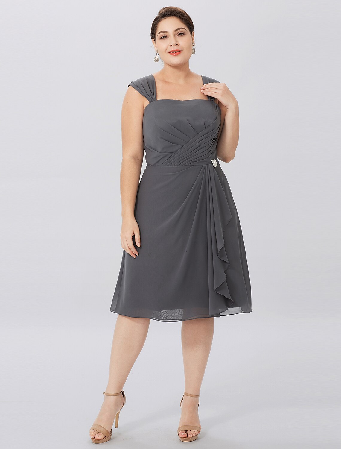 Aimishang A-Line Mother of the Bride Dress Formal Plus Size Elegant Straps Knee Length Chiffon Sleeveless yes with Criss Cross Pleats