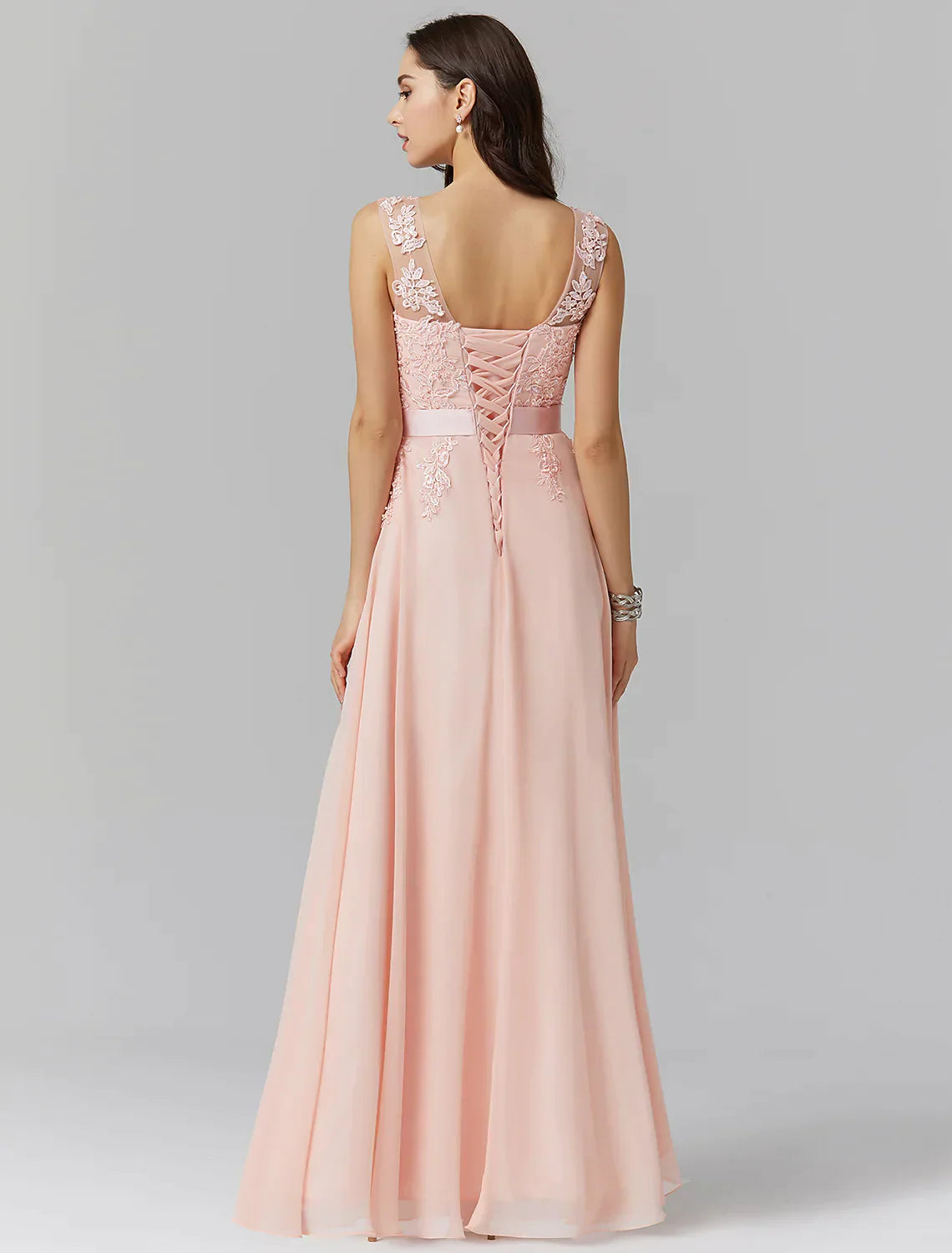 A-Line Evening Gown Wedding Floor Length Sleeveless Georgette with Appliques