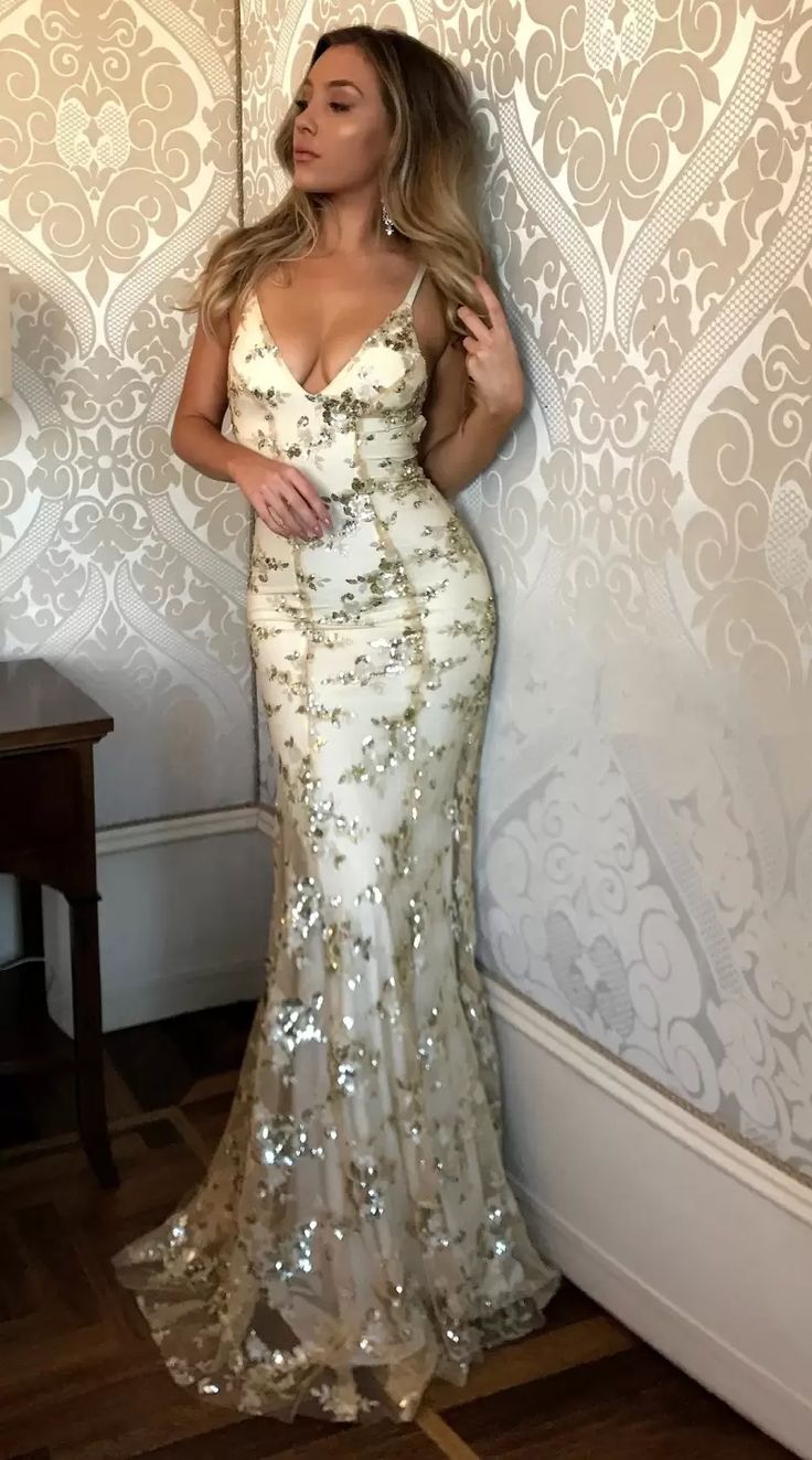Mermaid Sexy Prom Dress Vintage Backless Lace Prom Dress,Gold Sequin Prom Dress P1065