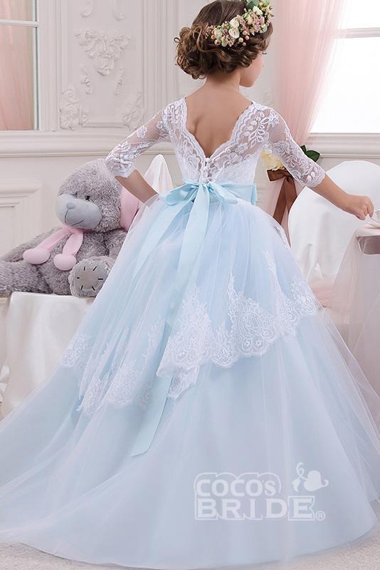 Beautiful 3/4 Sleeves Ball Gown for Flower Girls with Lace Scoop Neck