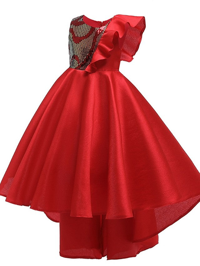 Beautiful A-Line Hi-Lo Flower Girl Dress With Bow Ruffles