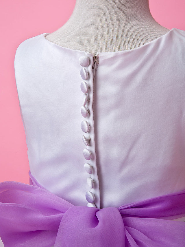 Beautiful A-Line Satin Sleeveless Jewel Flower Girl Dress with Buttons