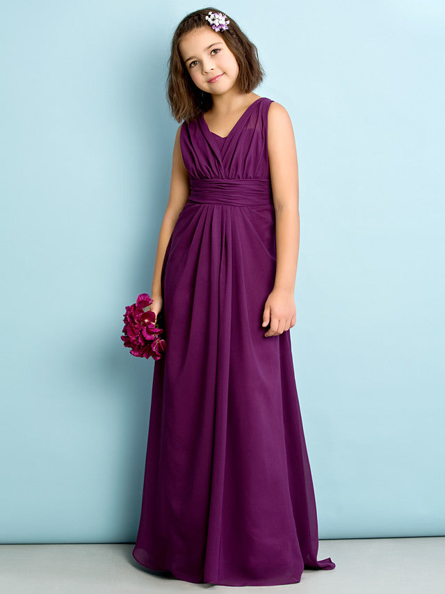 Beautiful A-Line V Neck Chiffon Flower Girl Dress Floor Length With Criss Cross Natural Mini Me
