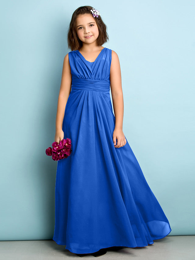 Beautiful A-Line V Neck Chiffon Flower Girl Dress Floor Length With Criss Cross Natural Mini Me