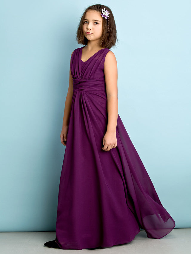 Beautiful A-Line V Neck Chiffon Flower Girl Dress Floor Length With Criss Cross Natural Mini Me