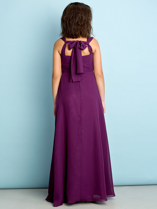 Beautiful A-Line V Neck Chiffon Flower Girl Dress Floor Length With Criss Cross Natural Mini Me