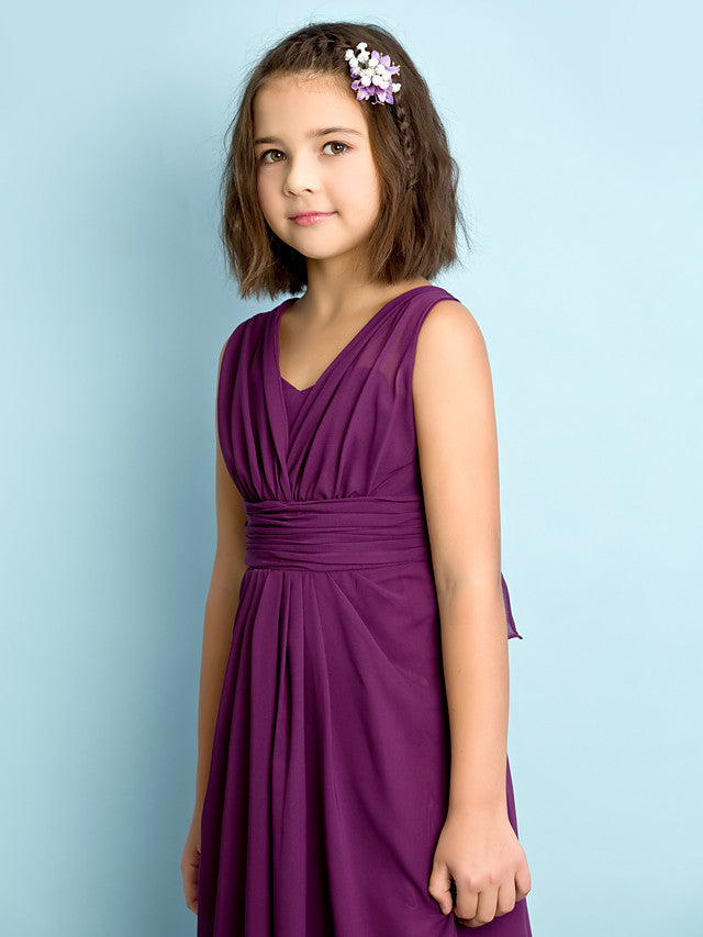 Beautiful A-Line V Neck Chiffon Flower Girl Dress Floor Length With Criss Cross Natural Mini Me