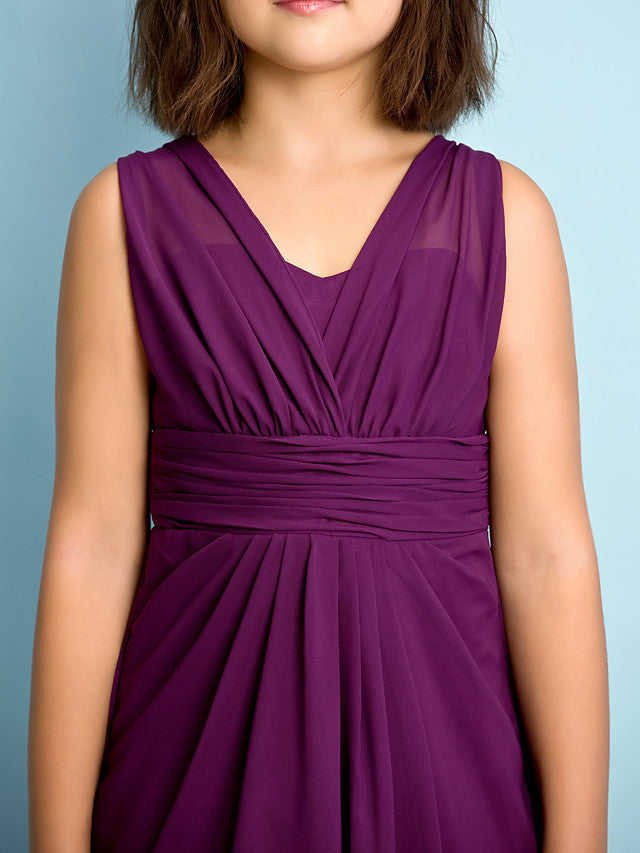 Beautiful A-Line V Neck Chiffon Flower Girl Dress Floor Length With Criss Cross Natural Mini Me