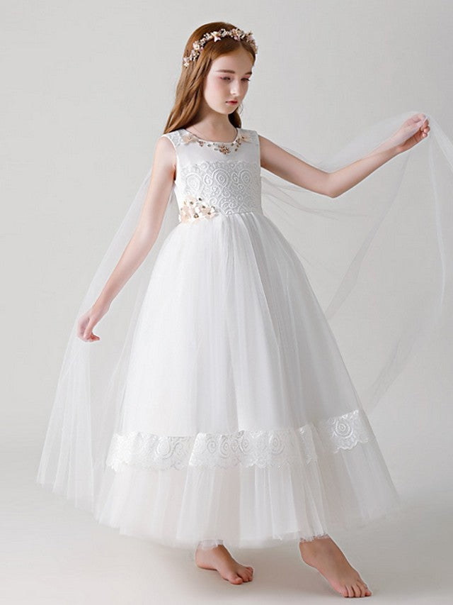 Beautiful Ball Gown Dress With Crystals Appliques For Flower Girl Ankle Length Tulle