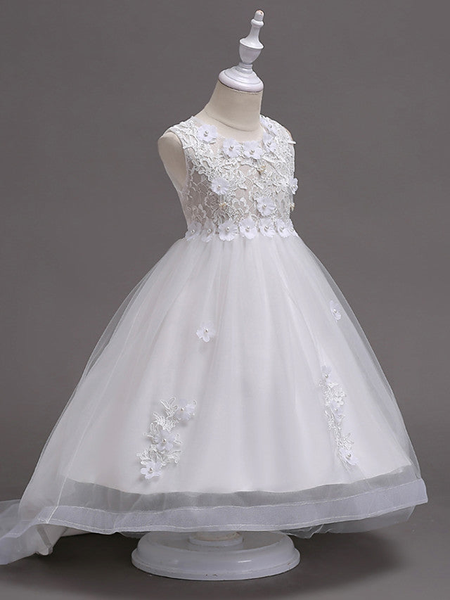 Beautiful Jewel Lace Tulle Flower Girl Dress with Appliques Crystals