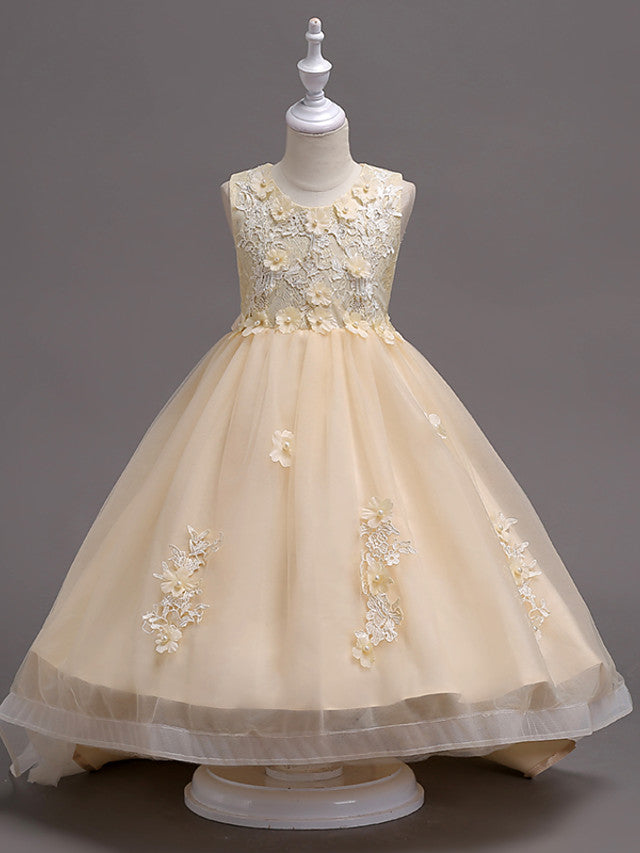 Beautiful Jewel Lace Tulle Flower Girl Dress with Appliques Crystals