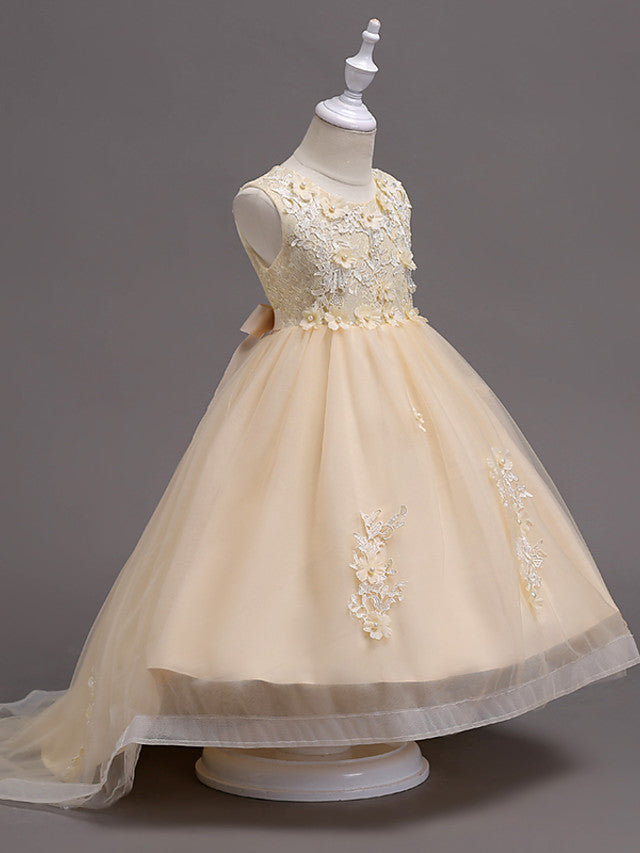 Beautiful Jewel Lace Tulle Flower Girl Dress with Appliques Crystals
