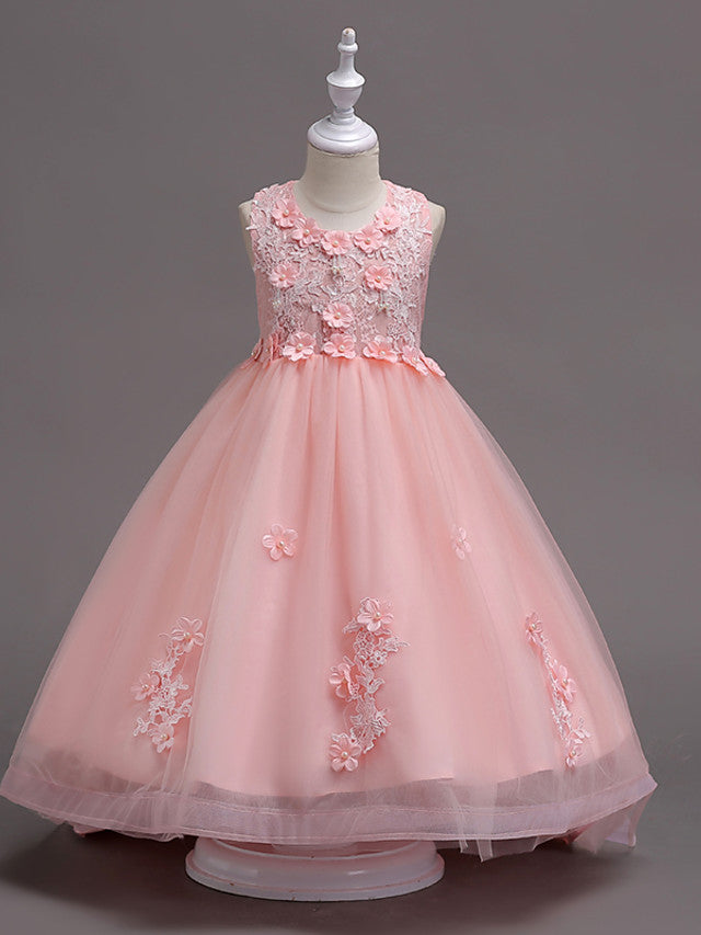 Beautiful Jewel Lace Tulle Flower Girl Dress with Appliques Crystals