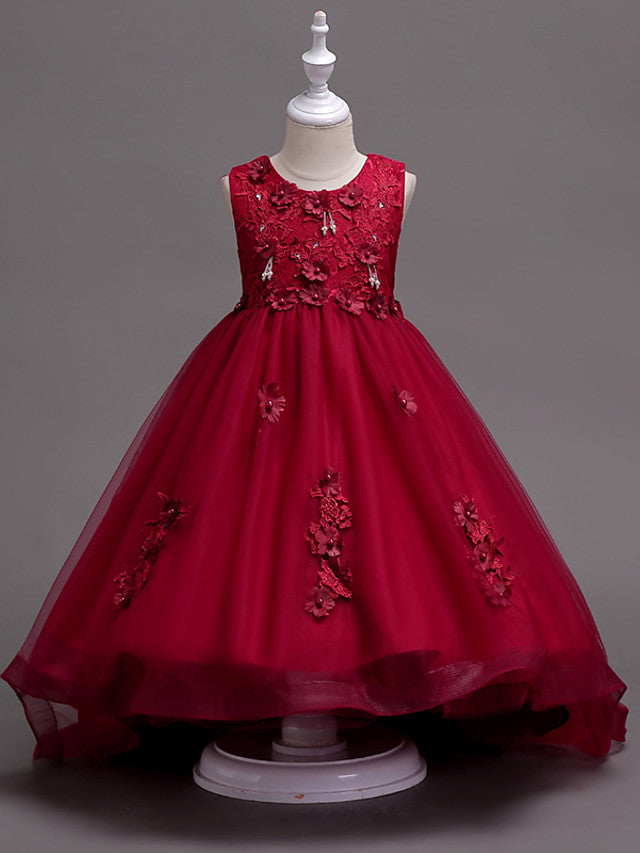 Beautiful Jewel Lace Tulle Flower Girl Dress with Appliques Crystals