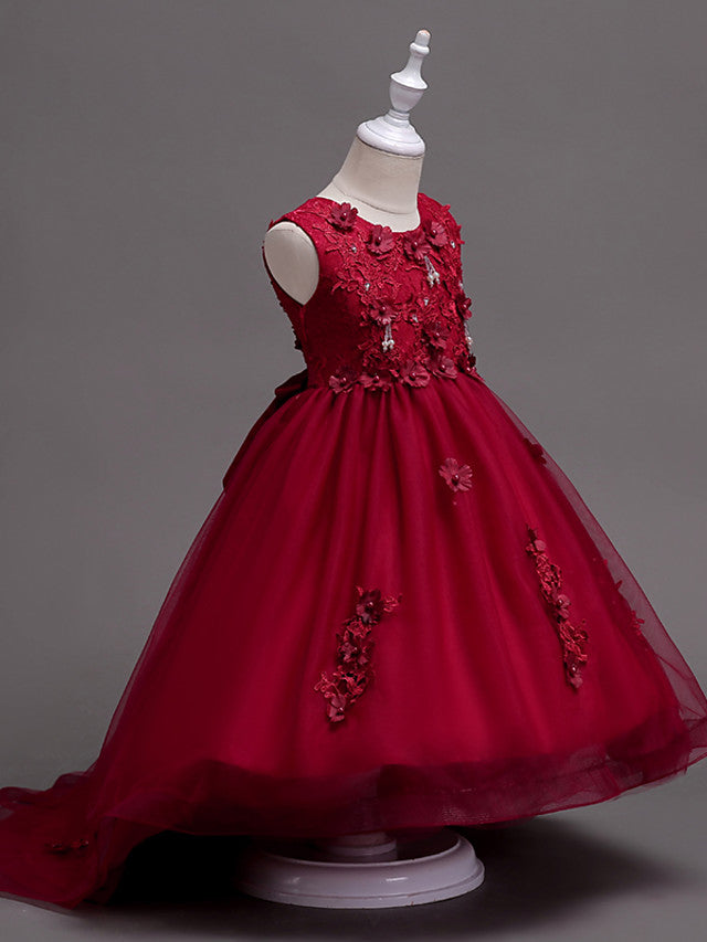 Beautiful Jewel Lace Tulle Flower Girl Dress with Appliques Crystals