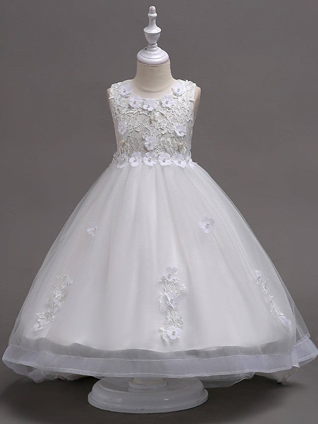 Beautiful Jewel Lace Tulle Flower Girl Dress with Appliques Crystals
