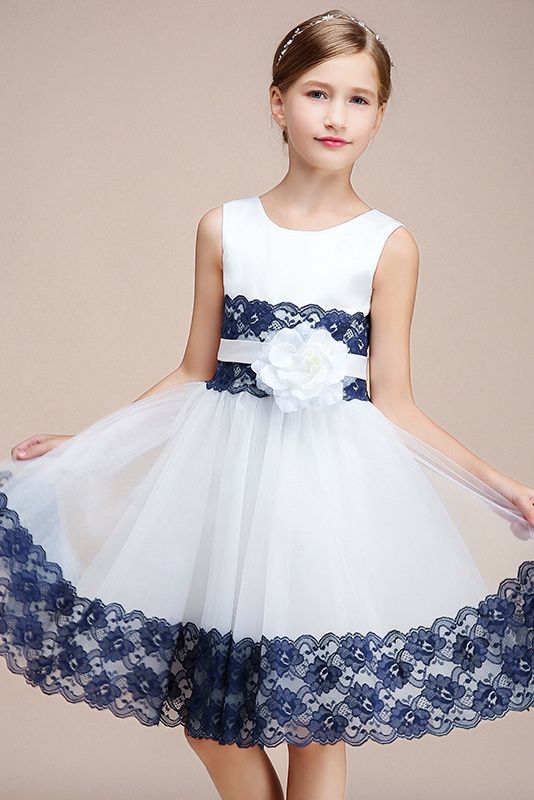 Beautiful Jewel Sleeveless Flower Girl Dress with Handmade Flowers
