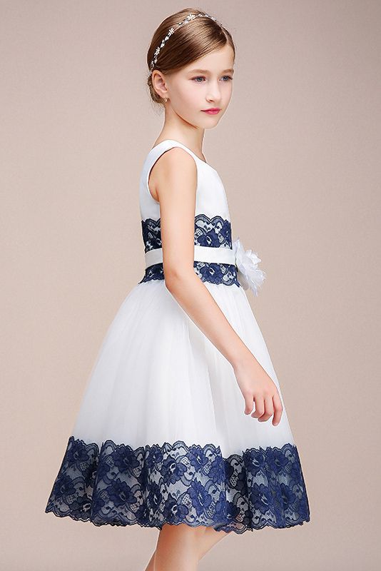Beautiful Jewel Sleeveless Flower Girl Dress with Handmade Flowers