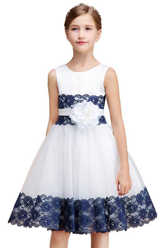 Beautiful Jewel Sleeveless Flower Girl Dress with Handmade Flowers