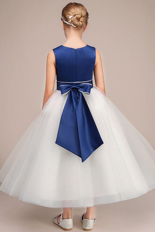 Beautiful Jewel Sleeveless Tulle Flower Girl Dress with Beads Bowknot