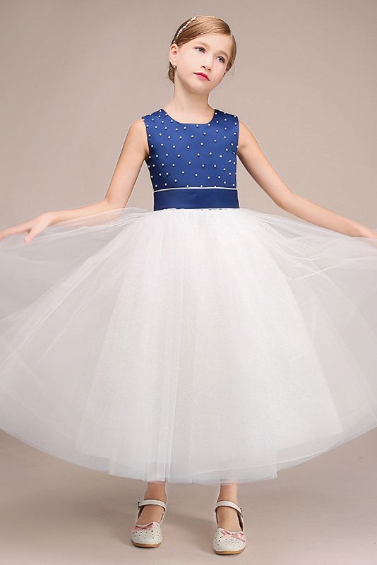 Beautiful Jewel Sleeveless Tulle Flower Girl Dress with Beads Bowknot