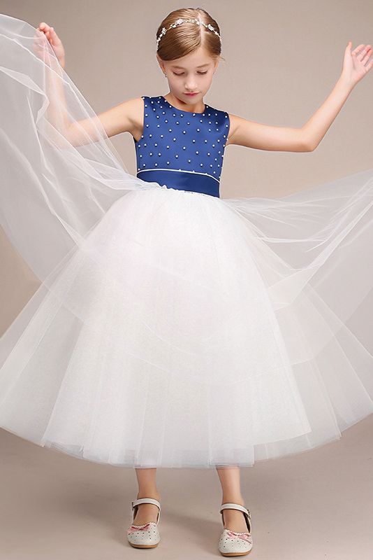Beautiful Jewel Sleeveless Tulle Flower Girl Dress with Beads Bowknot