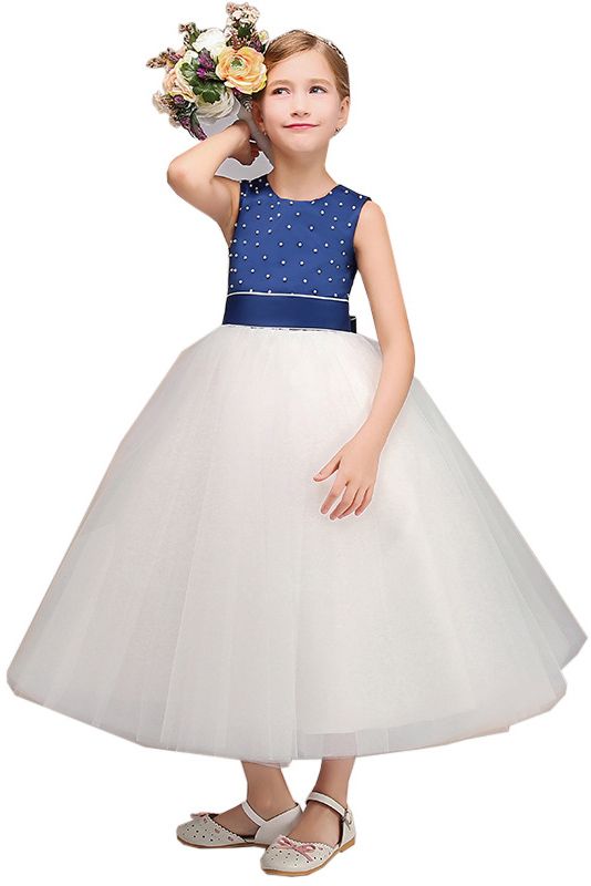 Beautiful Jewel Sleeveless Tulle Flower Girl Dress with Beads Bowknot