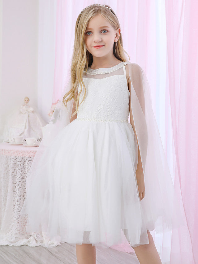 Beautiful Lace Satin Flower Girl Dress With Pearls Beadings
