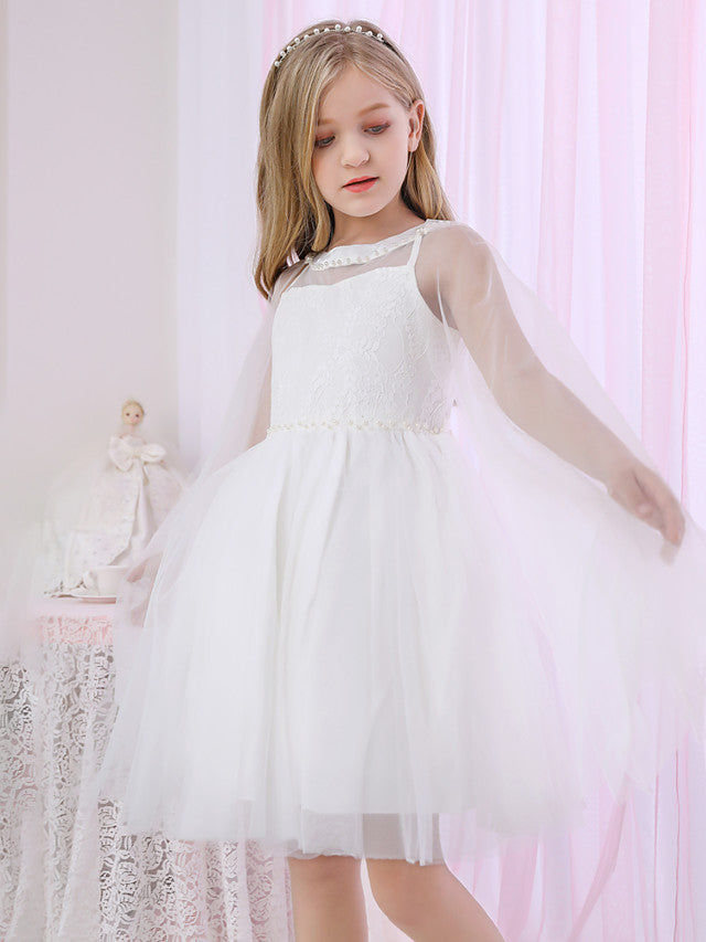 Beautiful Lace Satin Flower Girl Dress With Pearls Beadings