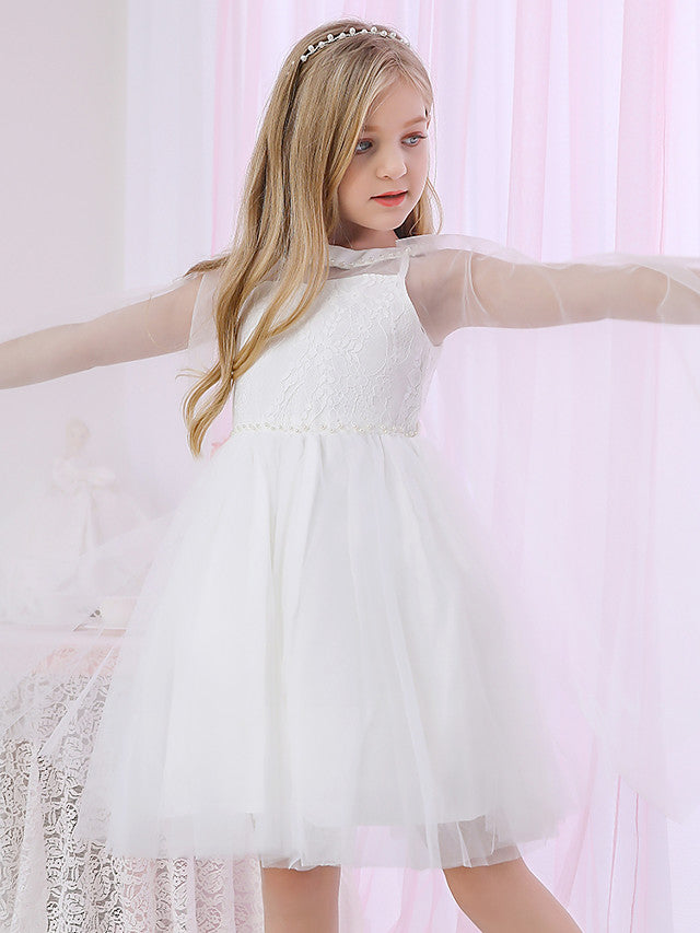 Beautiful Lace Satin Flower Girl Dress With Pearls Beadings