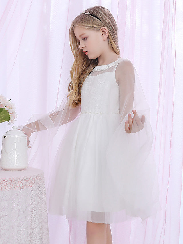 Beautiful Lace Satin Flower Girl Dress With Pearls Beadings