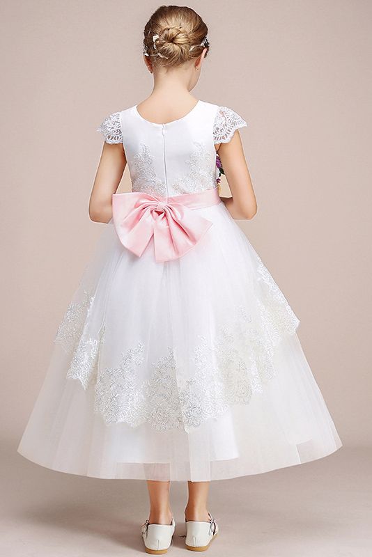 Beautiful Lovely Jewel Cap Sleeves Flower Girl Dress Tulle