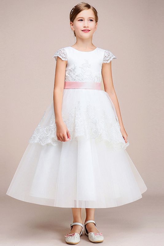 Beautiful Lovely Jewel Cap Sleeves Flower Girl Dress Tulle