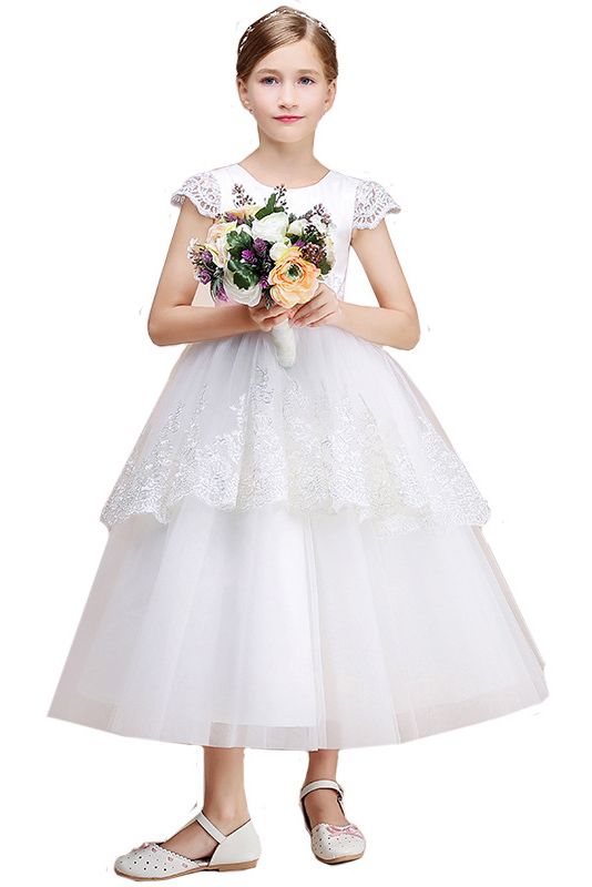 Beautiful Lovely Jewel Cap Sleeves Flower Girl Dress Tulle