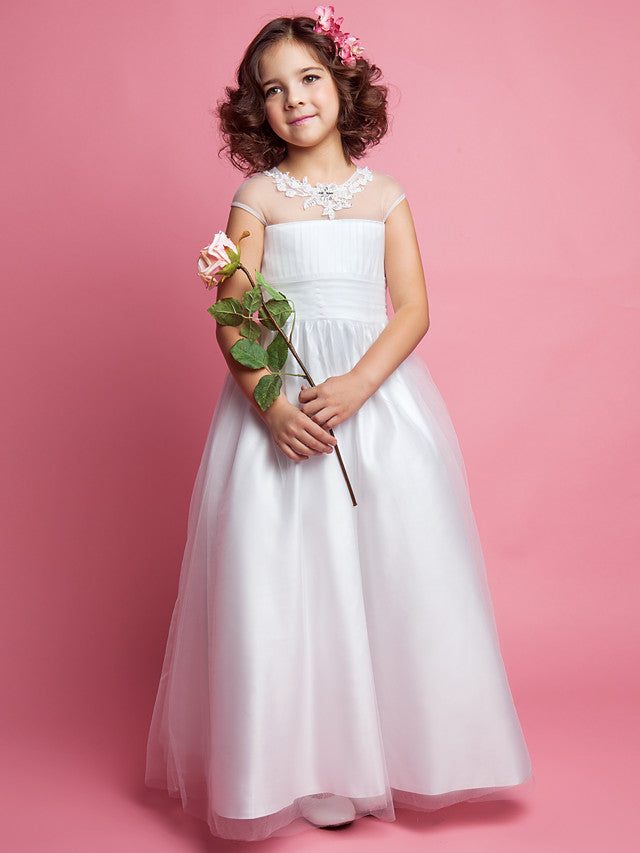 Beautiful Princess A-Line Floor Length Flower Girl Dress with Beading Appliques