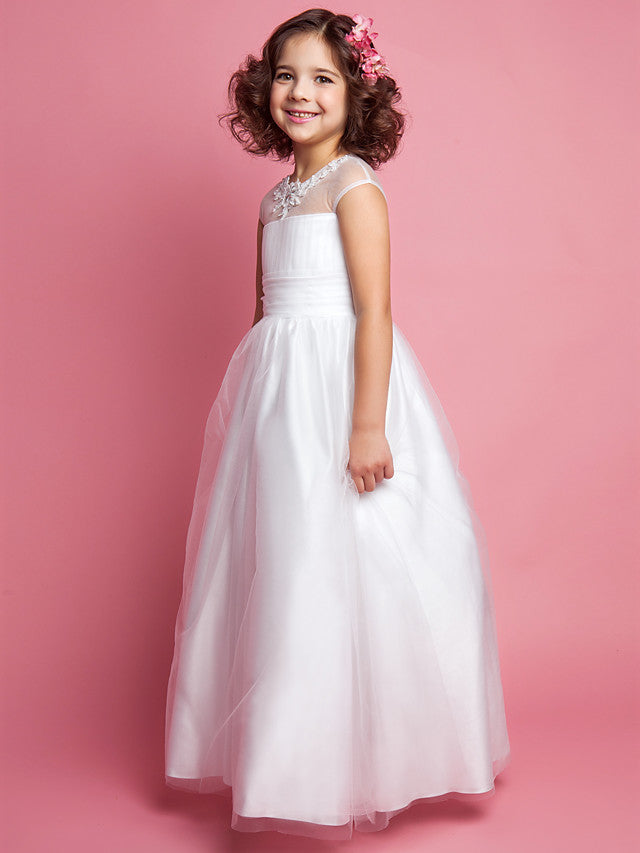 Beautiful Princess A-Line Floor Length Flower Girl Dress with Beading Appliques