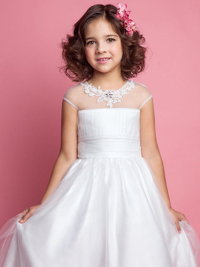Beautiful Princess A-Line Floor Length Flower Girl Dress with Beading Appliques