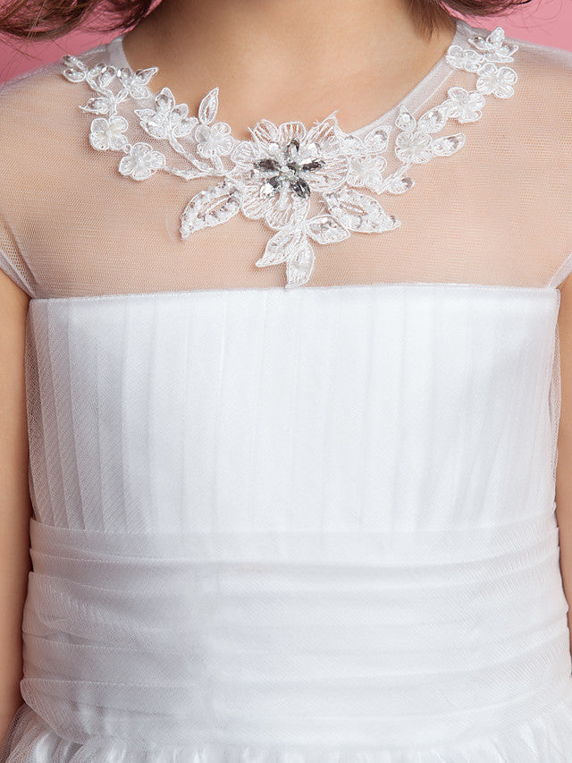 Beautiful Princess A-Line Floor Length Flower Girl Dress with Beading Appliques