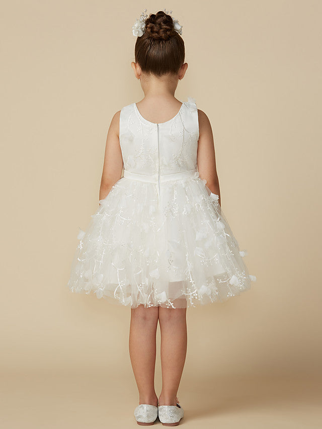 Beautiful Princess Jewel Short Length Sleeveless Flower Girl Dress with Lace and Belt