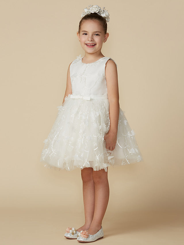 Beautiful Princess Jewel Short Length Sleeveless Flower Girl Dress with Lace and Belt