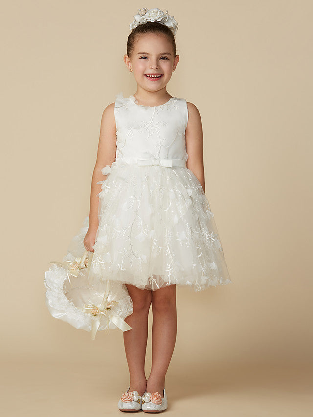 Beautiful Princess Jewel Short Length Sleeveless Flower Girl Dress with Lace and Belt