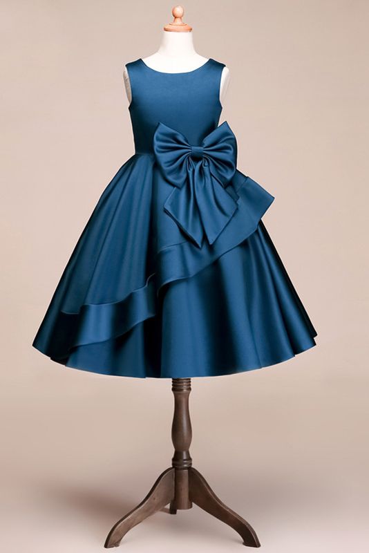 Beautiful Satin Jewel Knee Length Flower Girl Dress