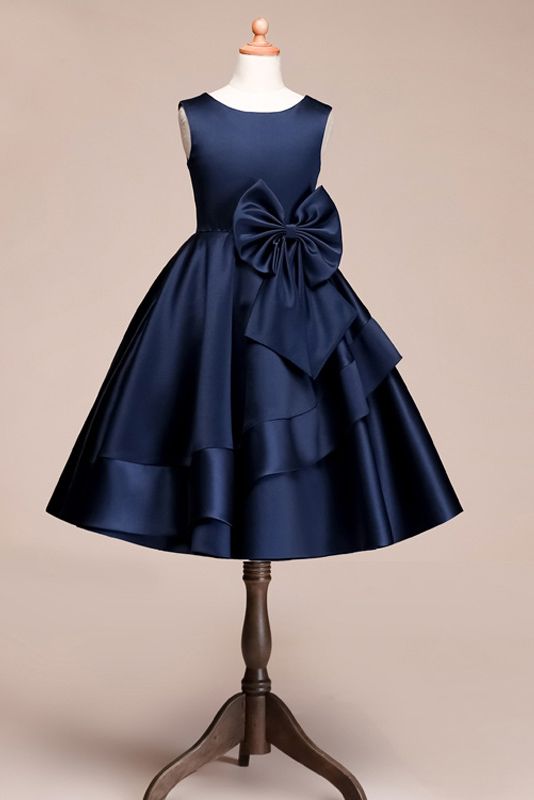 Beautiful Satin Jewel Knee Length Flower Girl Dress