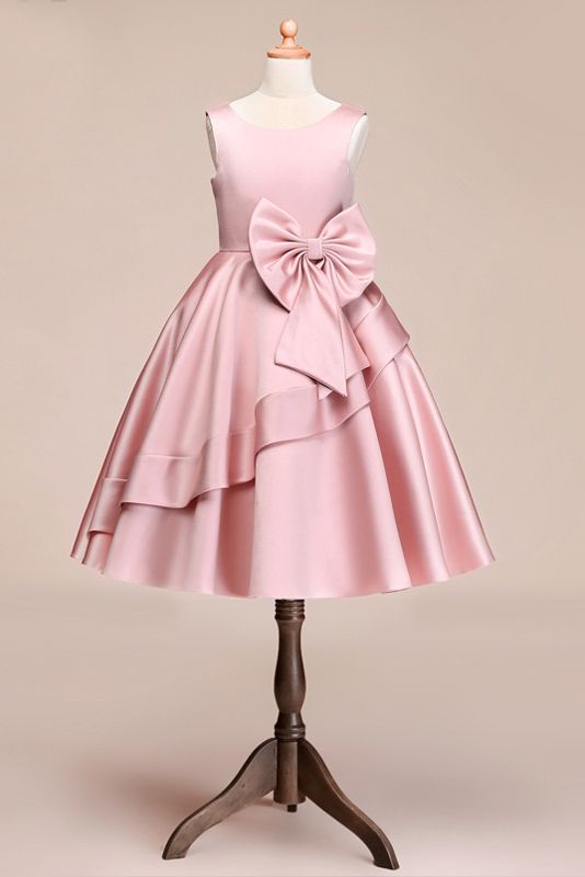 Beautiful Satin Jewel Knee Length Flower Girl Dress